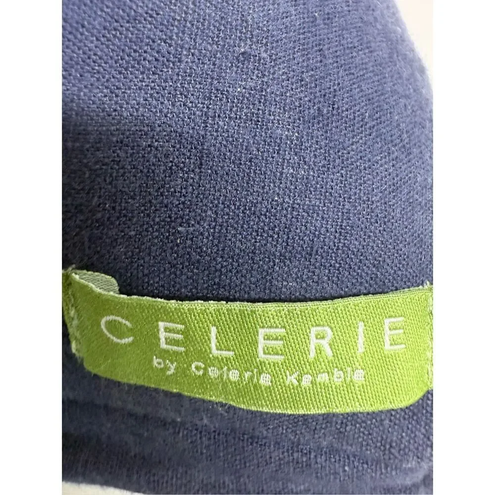 Celerie Kemble Linen Blend Blue Throw Pillow 22” X 12” Duck Feathers See Notes